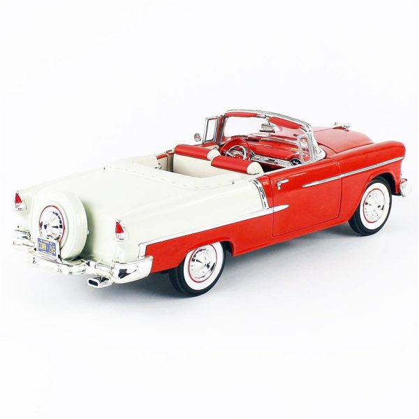 1/18 1955 Chevy Belair Convertible Red White Diecast Araba, AutoWorld AMM1265 - Görsel 4