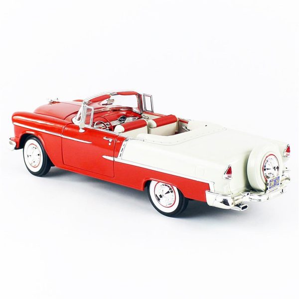 1/18 1955 Chevy Belair Convertible Red White Diecast Araba, AutoWorld AMM1265 - Görsel 3