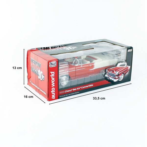 1/18 1955 Chevy Belair Convertible Red White Diecast Araba, AutoWorld AMM1265 - Görsel 5