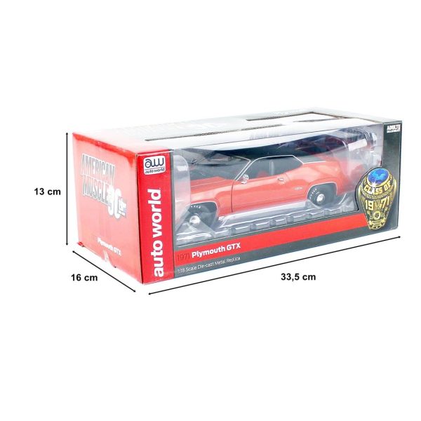 1/18 1971 Plymouth GTX Red Diecast Araba, AutoWorld AMM1268 - Görsel 5