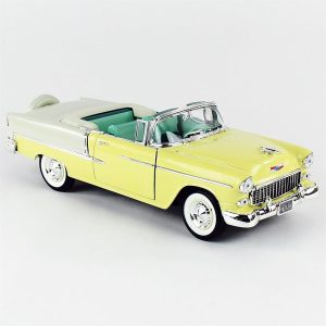 1/18 1955 Chevy Bel Air Convertible Yellow Diecast Araba, AutoWorld AMM1285
