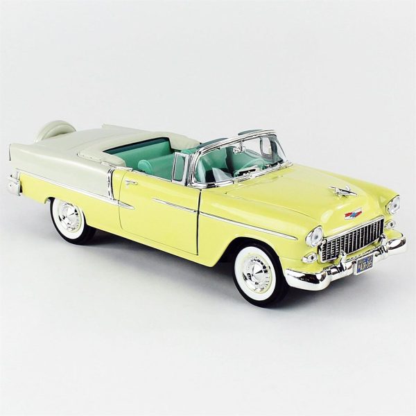 1/18 1955 Chevy Bel Air Convertible Yellow Diecast Araba, AutoWorld AMM1285