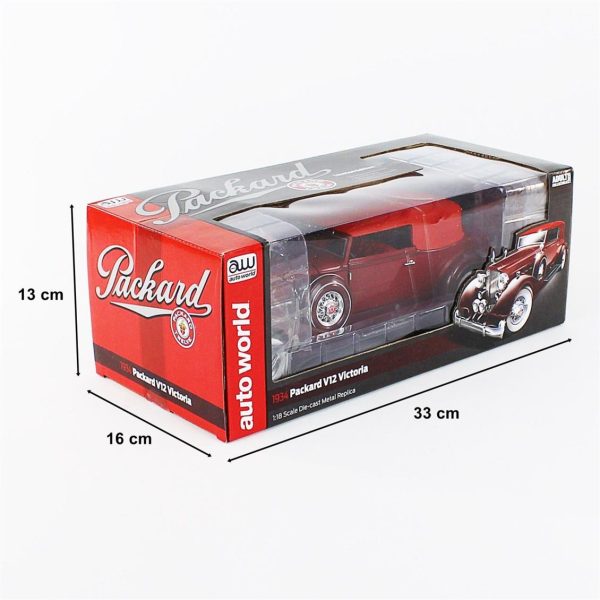 1/18 1934 Packard V12 Victoria Soft Top Red Diecast Araba, AutoWorld AW271 - Görsel 5