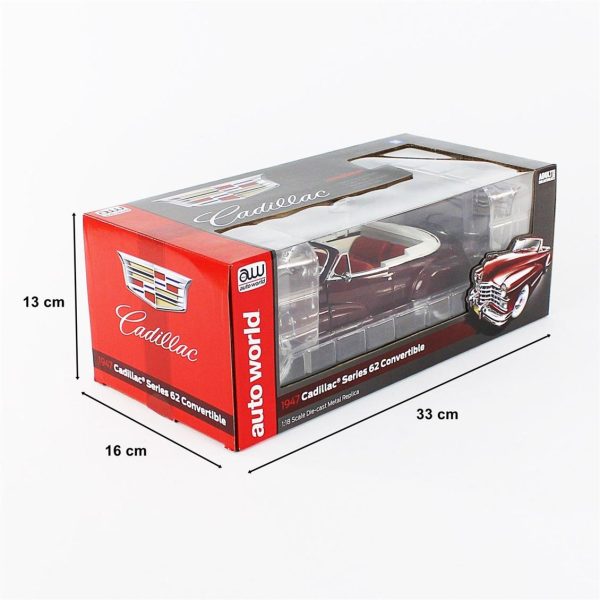 1/18 1947 Cadillac Series 62 Cabriolet Burgundy Diecast Araba, AutoWorld AW273 - Görsel 5