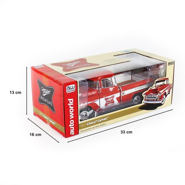 1/18 1957 Chevy Cameo Pickup / Miller High Life Red & White Diecast Araba, AutoWorld AW287 - Görsel 5