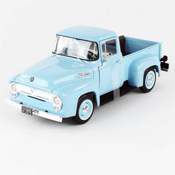 1/18 1956 Ford F100 Pickup Diamond Blue Sergilemeye Hazır Metal Kamyonet Maketi, AutoWorld AW290 - Görsel 2