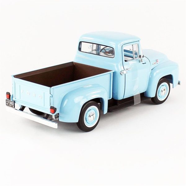 1/18 1956 Ford F100 Pickup Diamond Blue Sergilemeye Hazır Metal Kamyonet Maketi, AutoWorld AW290 - Görsel 4