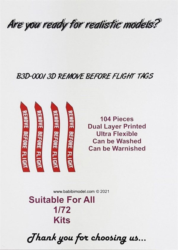 1/72 Remove Flight Tags 3 Boyutlu Dekal Çıkartma, Babibi B3D-0001 - Görsel 2