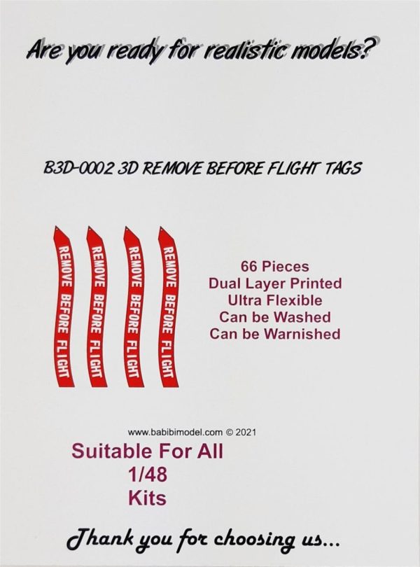 1/48 Remove Flight Tags 3 Boyutlu Dekal Çıkartma, Babibi B3D-0002 - Görsel 2