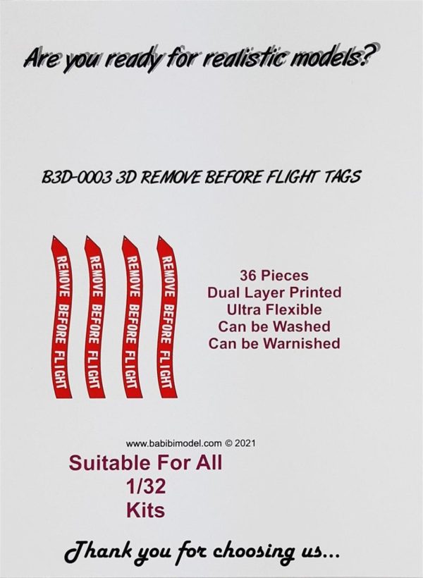 1/32 Remove Flight Tags 3 Boyutlu Dekal Çıkartma, Babibi B3D-0003 - Görsel 2