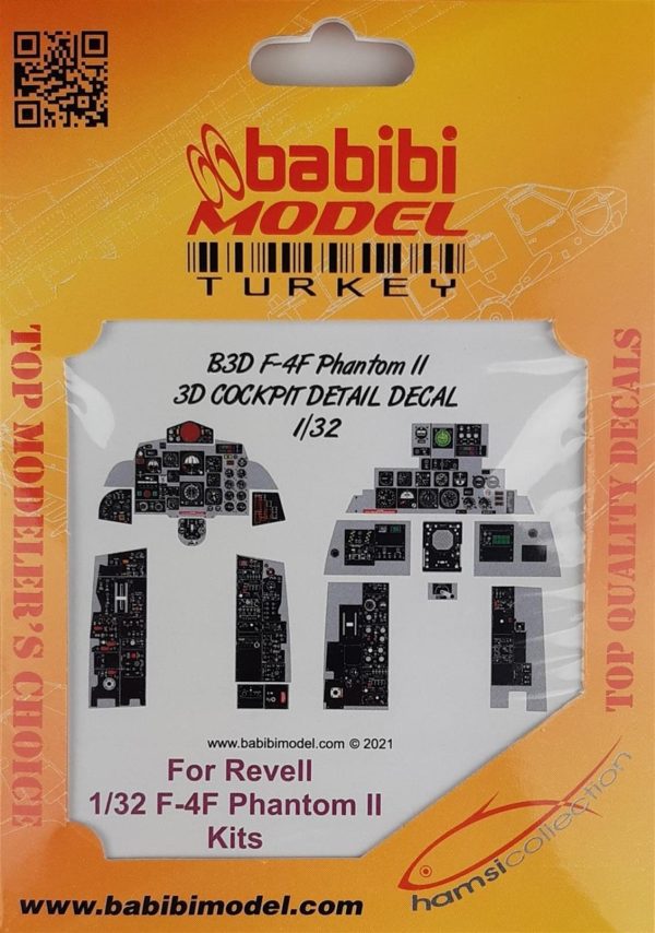 1/32 F-4F Phantom II Kokpit Detayları 3 Boyutlu Dekal Çıkartma, Babibi B3D-0004