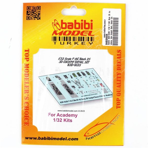 1/32 F-16C Blok 25 Academy İçin Kokpit Seti Dekal Çıkartma, Babibi BD3-0035