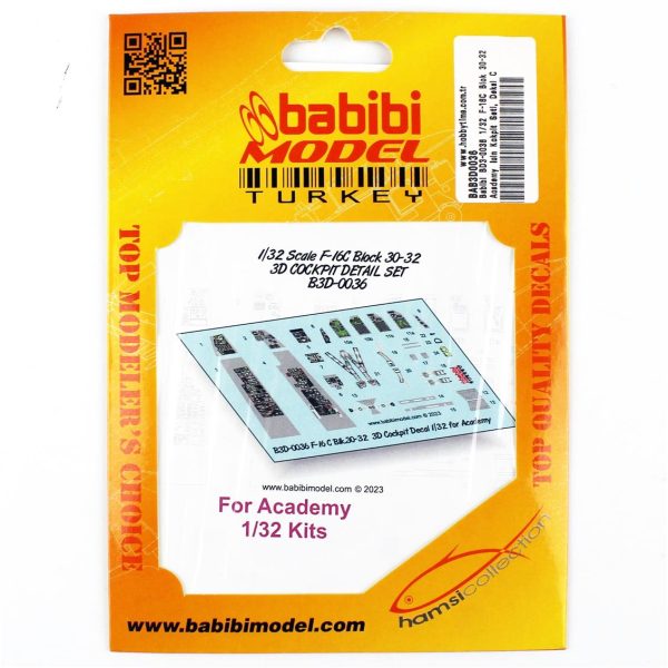 1/32 F-16C Blok 30-32 Academy İçin Kokpit Seti Dekal Çıkartma, Babibi BD3-0036