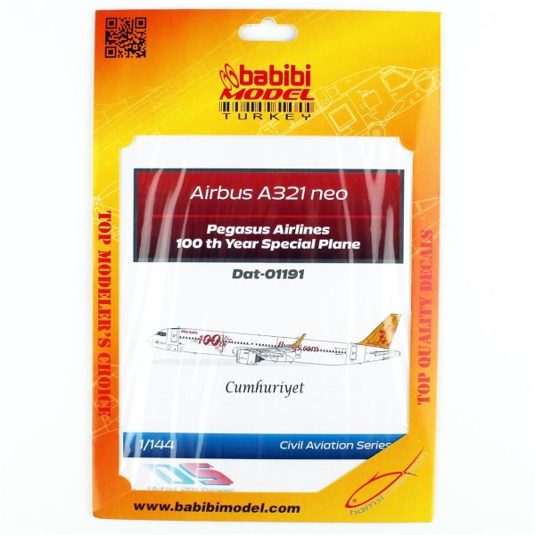1/144 Pegasus Hava Yolları Airbus A-321 neo 100.yıl özel boyama Decal Çıkartma, Babibi DAT01191 - Görsel 4