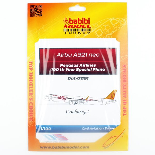 1/144 Pegasus Hava Yolları Airbus A-321 neo 100.yıl özel boyama Decal Çıkartma, Babibi DAT01191