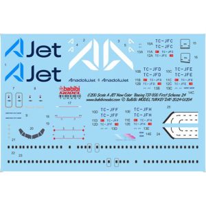 Babibi DAT01204 1/200 A Jet Boeing 737-800 Filo Şema-1 Decal Çıkartma