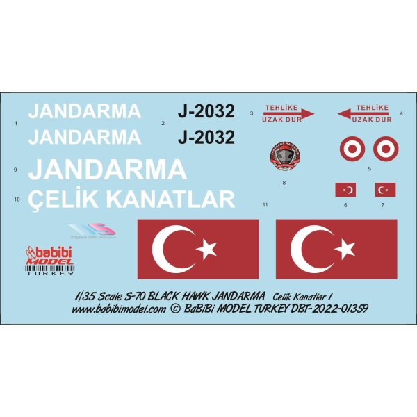1/35 Sikorsky S-70 Black Hawk Türk Askeri Polisi Çelik Kanatlar Dekal Çıkartma, Babibi DBT-01359 - Görsel 3