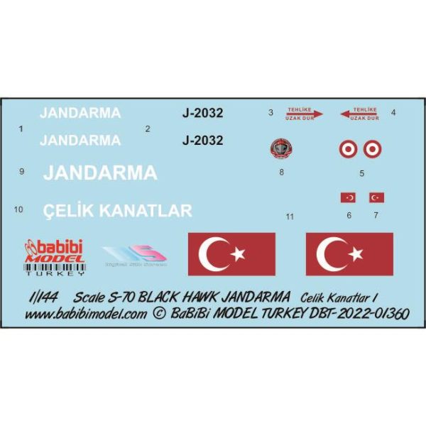 1/144 Sikorsky S-70 Black Hawk Türk Askeri Polisi Çelik Kanatlar Dekal Çıkartma, Babibi DBT-01360 - Görsel 3