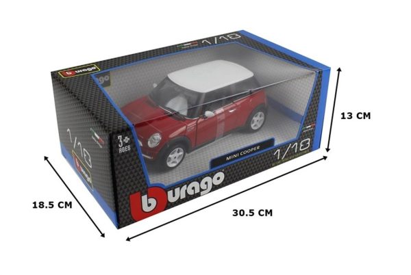 1/18 2001 Mini Cooper Kırmızı-Beyaz Tavanlı Diecast Araba, Bburago 12034 - Görsel 5