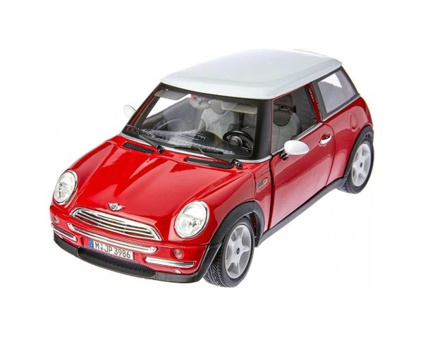 1/18 2001 Mini Cooper Kırmızı-Beyaz Tavanlı Diecast Araba, Bburago 12034