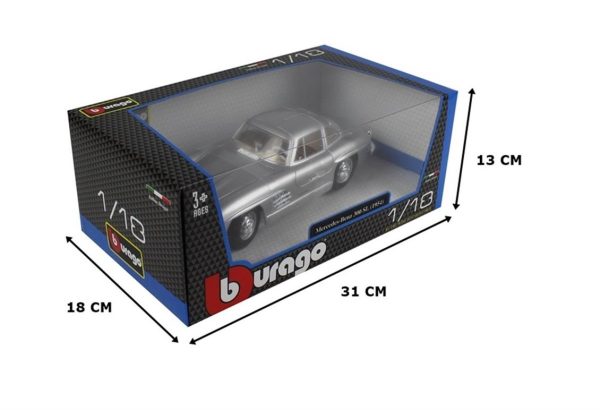 1/18 1957 Mercedes Benz 300SL Gümüş Diecast Araba, Bburago 12049 - Görsel 4