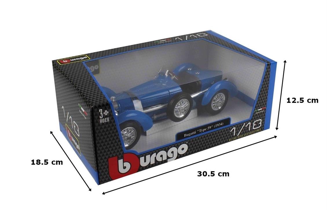 1/18 Bugatti Type 59 Mavi Diecast Araba, Bburago 12062 - Görsel 5