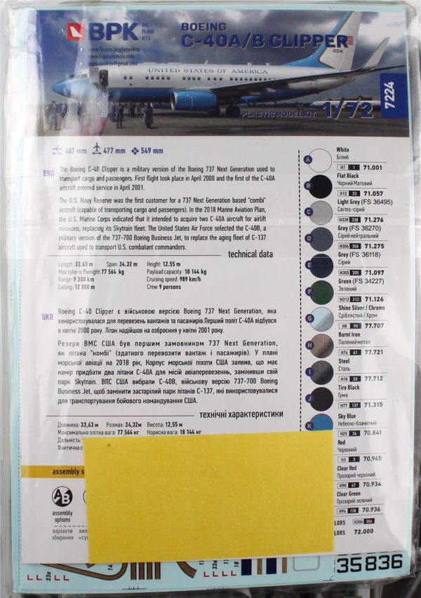 1/72 E-7A Wedgetail Havadan Erken İkaz Uçağı Plastik Modl Kiti, Big Planes Kits 7225 - Görsel 3