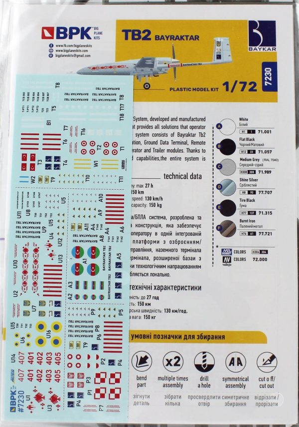 1/72 Bayraktar TB2 (İkili Set) Silahlı İnsansız Hava Aracı Maketi, Big Planes Kits 7230 - Görsel 3