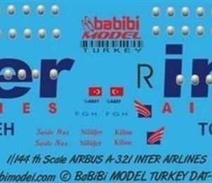 1/144 İnter Air Airbus A321 Dekal Çıkartma, Babibi DAT01031