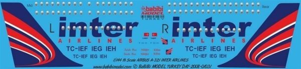 1/144 İnter Air Airbus A321 Dekal Çıkartma, Babibi DAT01031