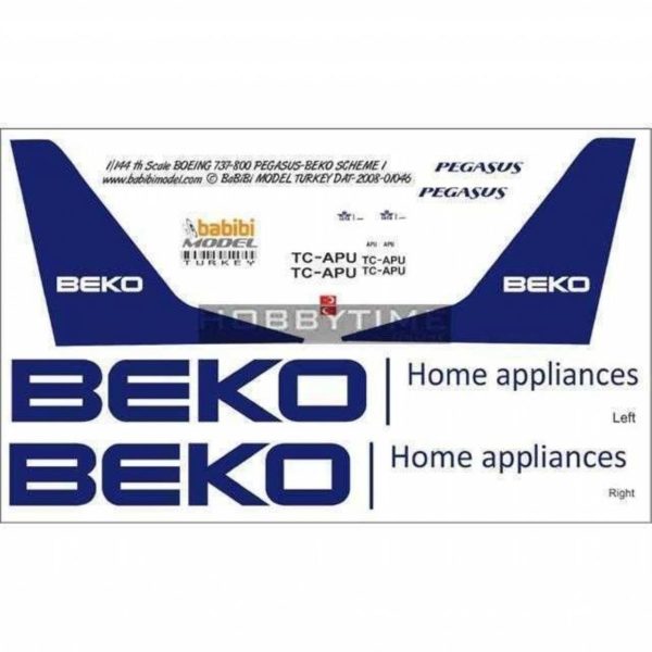 1/144 Pegasus Boeing 737-800 Beko Dekal Çıkartma, Babibi DAT01046