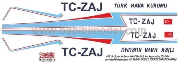 1/72 Thk Antonov AN-2 TC-ZAJ Dekal Çıkartma, Babibi DAT01086