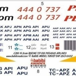 1/200 Pegasus Boeing 737-800 Dekal Çıkartma, Babibi DAT01122