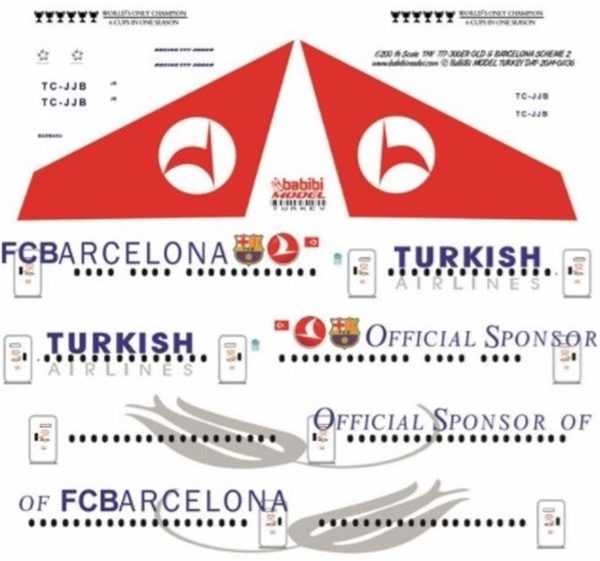 1/200 Thy Boeing 777-300ER Old & Barcelona Dekal Çıkartma, Babibi DAT01136 - Görsel 3