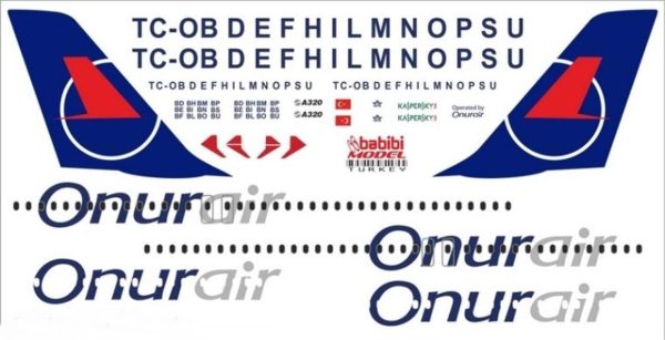 1/144 Onur Air Airbus A320-233 Şema-1 Dekal Çıkartma, Babibi DAT01164 - Görsel 2
