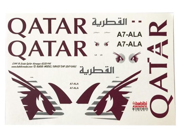 1/144 Qatar Airlines Airbus A350 Dekal Çıkartma, Babibi DAT01165
