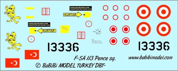 1/72 F-5 A Pençe Filo Dekal Çıkartma, Babibi DBT01003