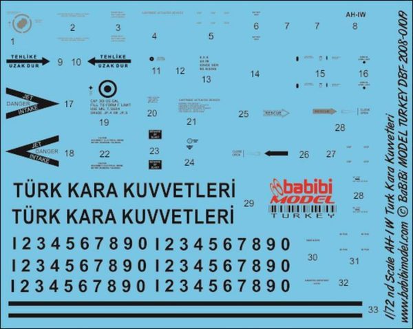 1/35 AH-1W Türk Kara Kuvvetleri Dekal Çıkartma, Babibi DBT01020 - Görsel 2
