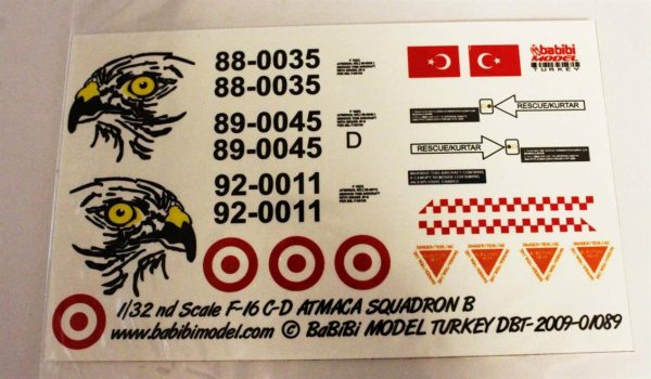 1/32 Turaf F-16 C/D 182.Atmaca Filo Dekal Çıkartma, Babibi DBT01089