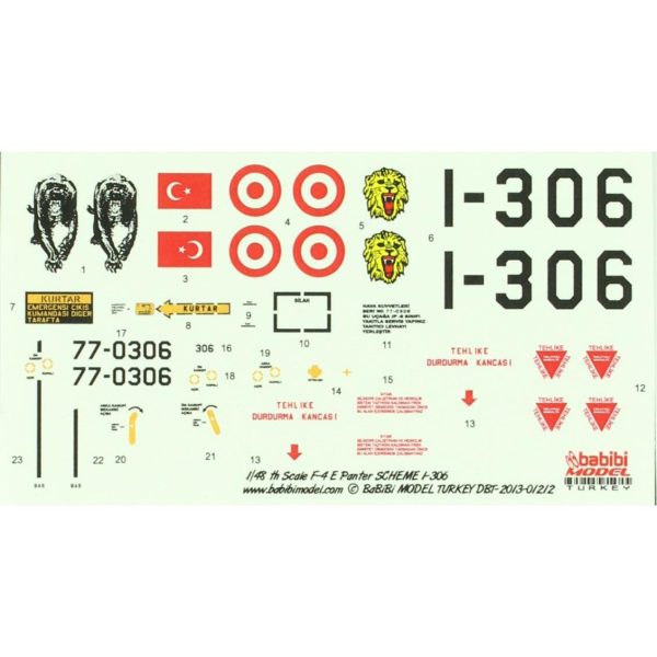 1/48 F-4E Panter SQ 1-306 Dekal Çıkartma, Babibi DBT01212