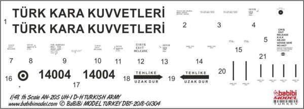 1/48 UH-1 ve AB-205 Kara Kuvvetleri Dekal Çıkartma, Babibi DBT01304 - Görsel 2