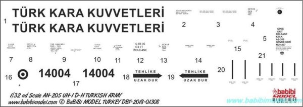 1/32 UH-1 Kara Kuvvetleri Dekal Çıkartma, Babibi DBT01308