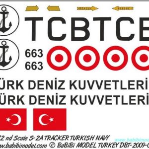 1/48 Grumman S-2 Tracker T.Dz.Kuvvetleri Dekal Çıkartma, Babibi DBT01310