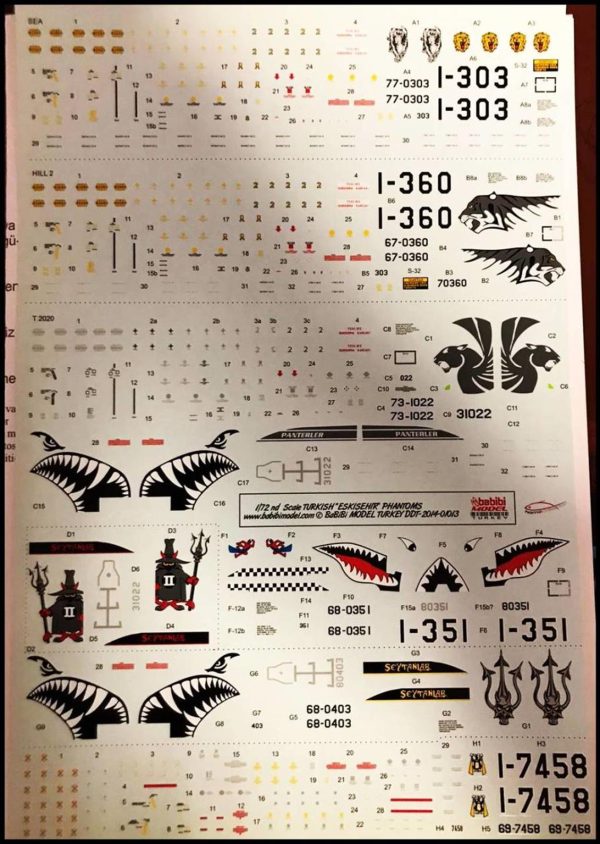 1/72 Türk Eskişehir Phantomları-3 Dekal Çıkartma, Babibi Ddt01013