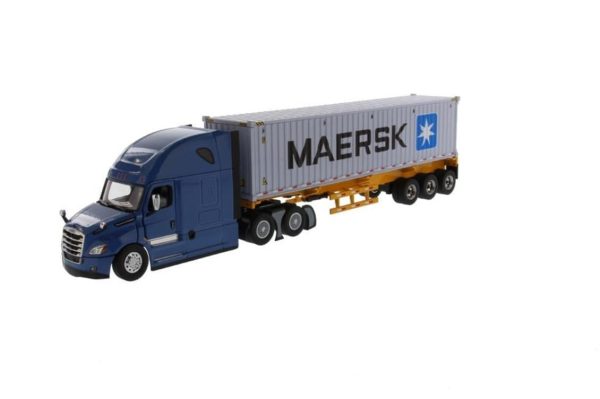 1/50 Freightliner New Cascadia Kabinli Çekici Dorse ve 40 lık Konteyner Kapıları Açılır Mavi-Sa, Diecast Masters 71048