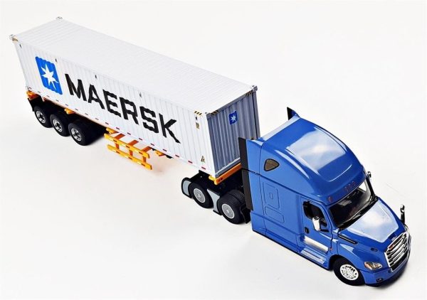 1/50 Freightliner New Cascadia Kabinli Çekici Dorse ve 40 lık Konteyner Kapıları Açılır Mavi-Sa, Diecast Masters 71048 - Görsel 2