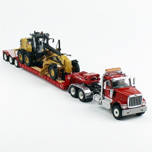 1/50 International HX520 Kırmızı Çekici + XL 120 Dorse ve Cat 12M3 Grayder Sergilemeye Hazır Meta, Diecast Masters 85598