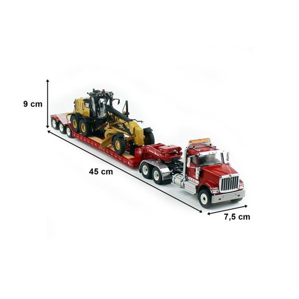 1/50 International HX520 Kırmızı Çekici + XL 120 Dorse ve Cat 12M3 Grayder Sergilemeye Hazır Meta, Diecast Masters 85598 - Görsel 5