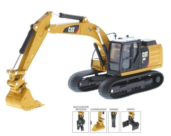 1/64 Cat 320F L Ekskavatör 4 Farklı Ataşmanlı Diecast İş Makinası, Diecast Masters 85636