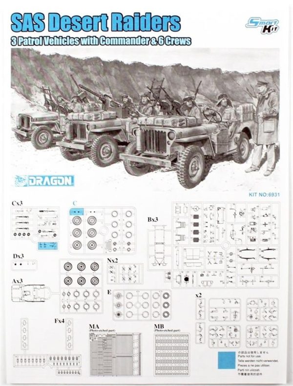 1/35 Cip (3 adet) SAS Çöl Komandoları (3 adet) ve Komutanları Plastik Model Kit Seti, Dragon 6931 - Görsel 3